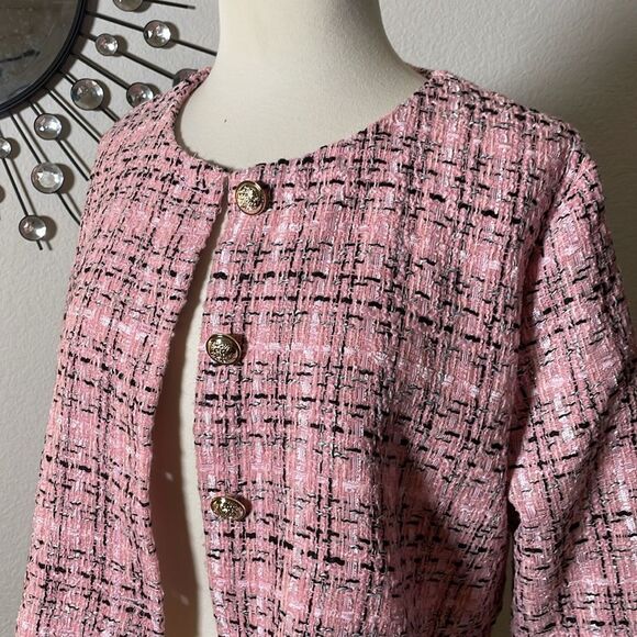 SHEIN Chic Pink cropped Tweed Women's Jacket | size L - Picture 4 of 9